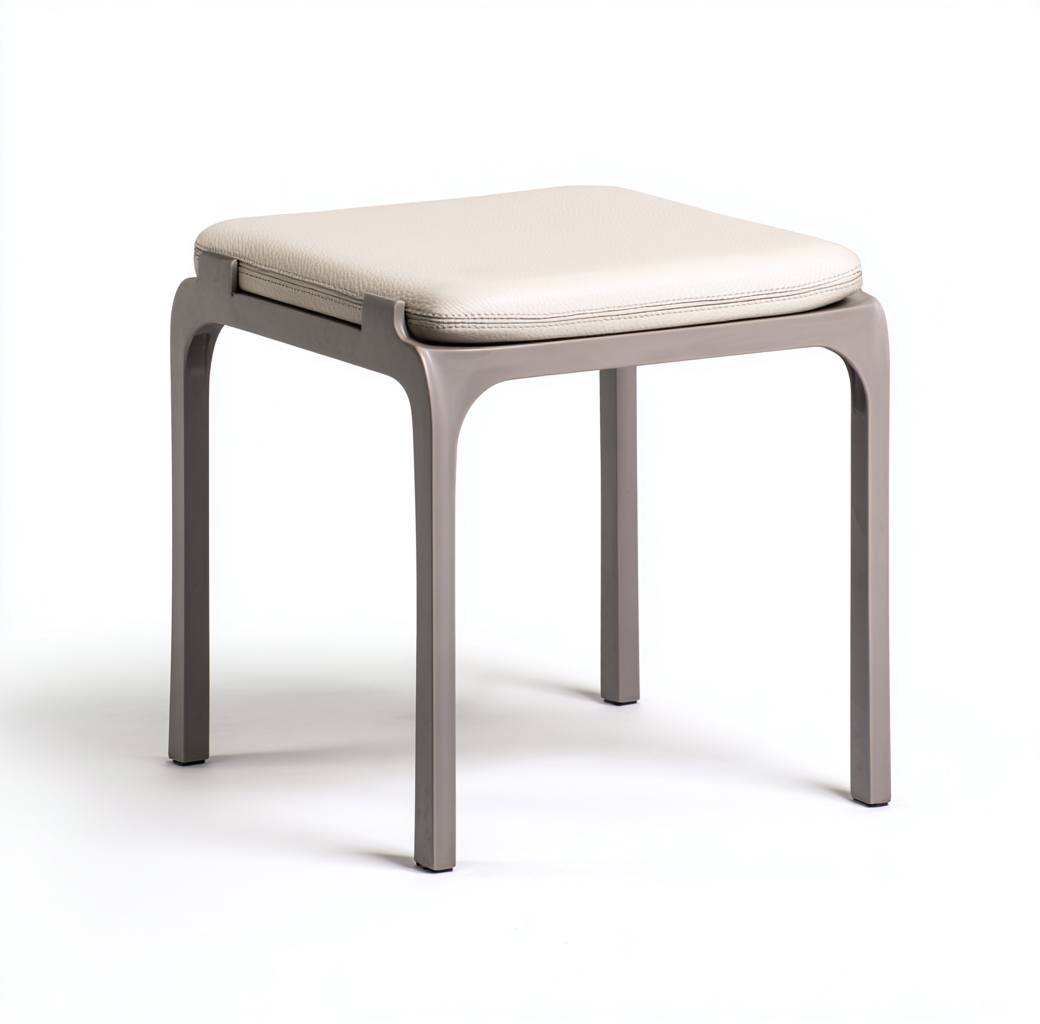 Tabouret avec assise en cuir synthétique beige et structure grise 40x40x45 cm - beige/gris - pour salon - design moderne-Homelyio