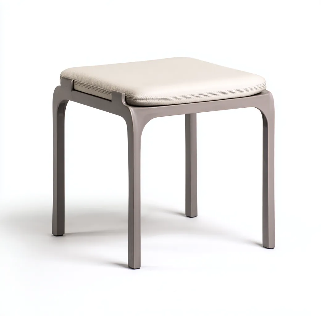 Tabouret avec assise en cuir synthétique beige et structure grise 40x40x45 cm - beige/gris - pour salon - design moderne-Homelyio