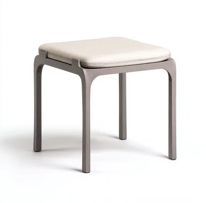 Tabouret avec assise en cuir synthétique beige et structure grise 40x40x45 cm - beige/gris - pour salon - design moderne-Homelyio