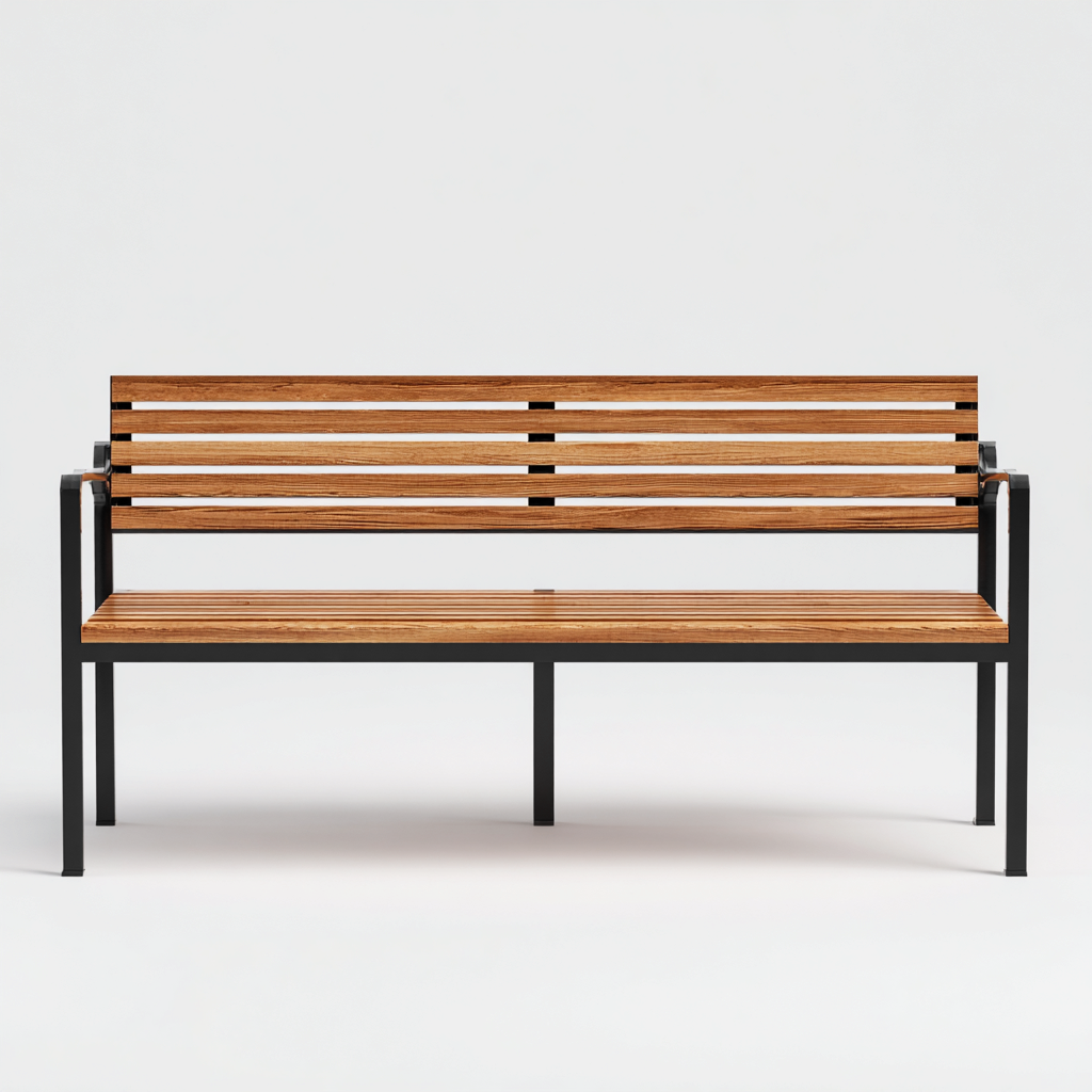 Banc de jardin en bois et métal 170x40x85 cm - marron/noir - style moderne épuré-Homelyio
