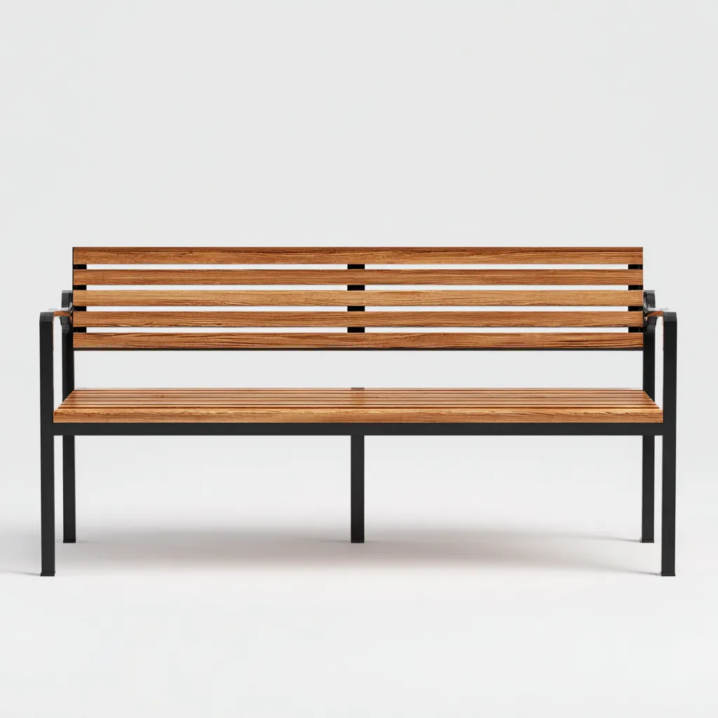 Banc de jardin en bois et métal 170x40x85 cm - marron/noir - style moderne épuré-Homelyio