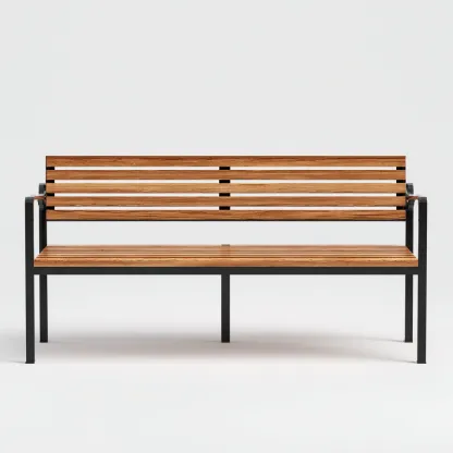 Banc de jardin en bois et métal 170x40x85 cm - marron/noir - style moderne épuré-Homelyio