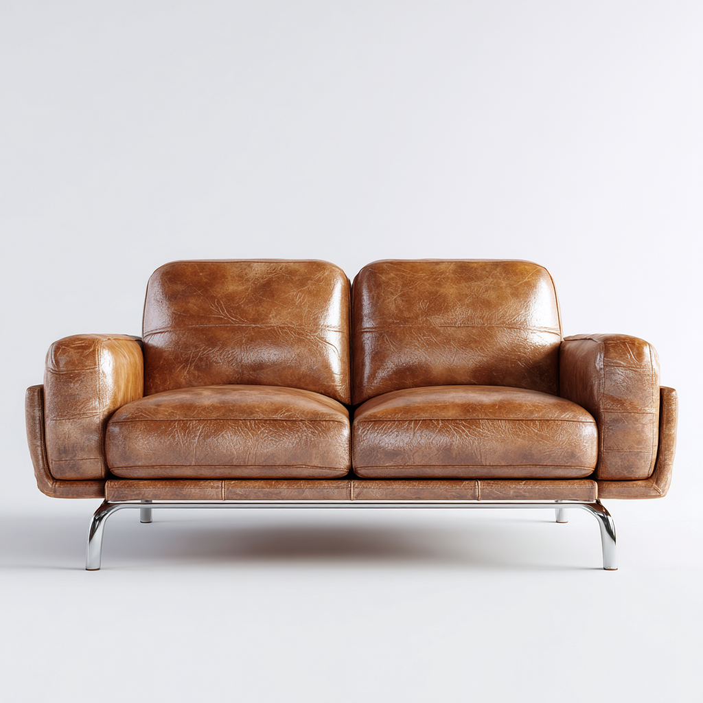 Canapé 2 places en cuir véritable 160x90x85 cm - marron - style contemporain-Homelyio