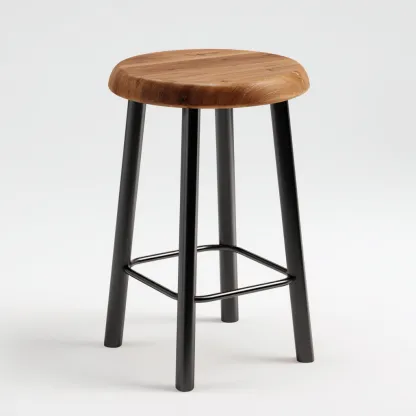 Tabouret en bois couleur chêne et métal noir 35x35x70 cm - siège rond - pour salon-Homelyio