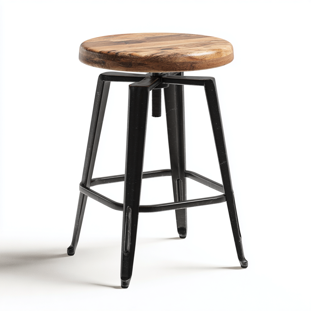 Tabouret en bois et métal 45x45x70 cm - chêne naturel/noir - style industriel-Homelyio