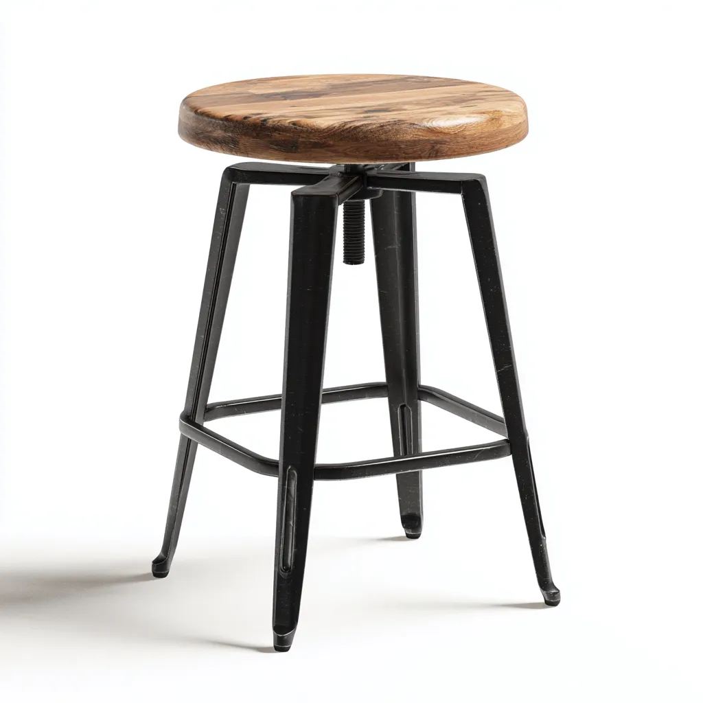 Tabouret en bois et métal 45x45x70 cm - chêne naturel/noir - style industriel-Homelyio