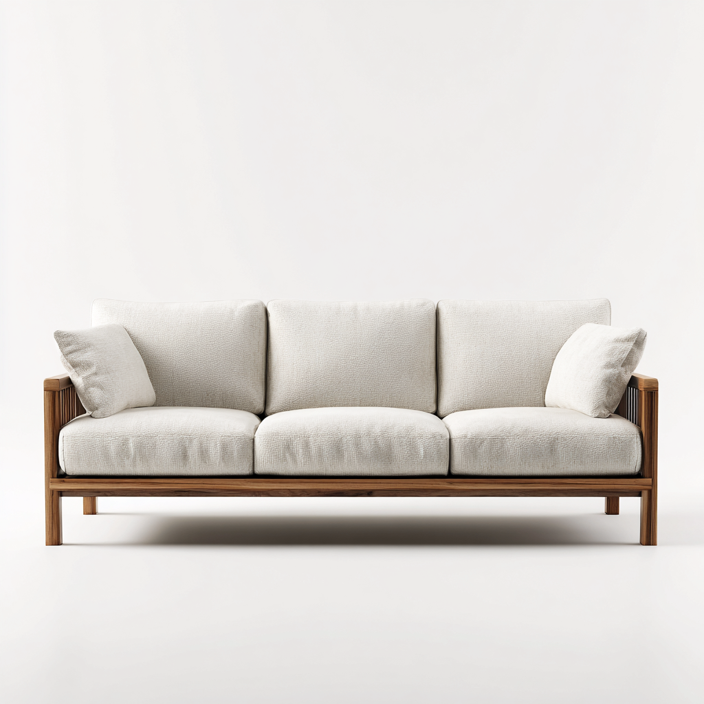 Canapé 3 places en tissu et bois 210x92x85 cm - beige - style scandinave pour salon-Homelyio