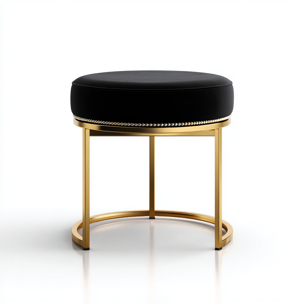 Tabouret en velours et métal 40x40x45 cm - noir/or - style contemporain-Homelyio