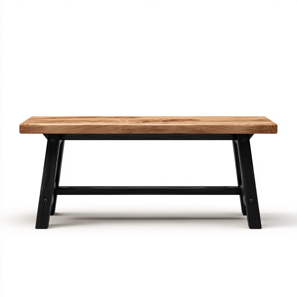Banc de jardin en bois et métal 160x38x45 cm - chêne moyen/noir - style industriel-Homelyio