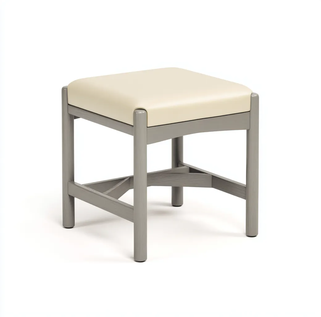 Tabouret carré en cuir synthétique et bois 43x43x46 cm - beige/gris - style contemporain-Homelyio