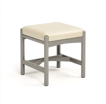 Tabouret carré en cuir synthétique et bois 43x43x46 cm - beige/gris - style contemporain-Homelyio