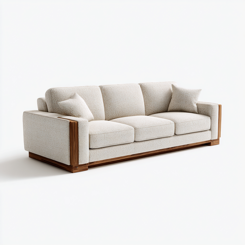 Canapé 3 places en tissu 215x94x88 cm - beige clair - base en bois massif pour salon-Homelyio