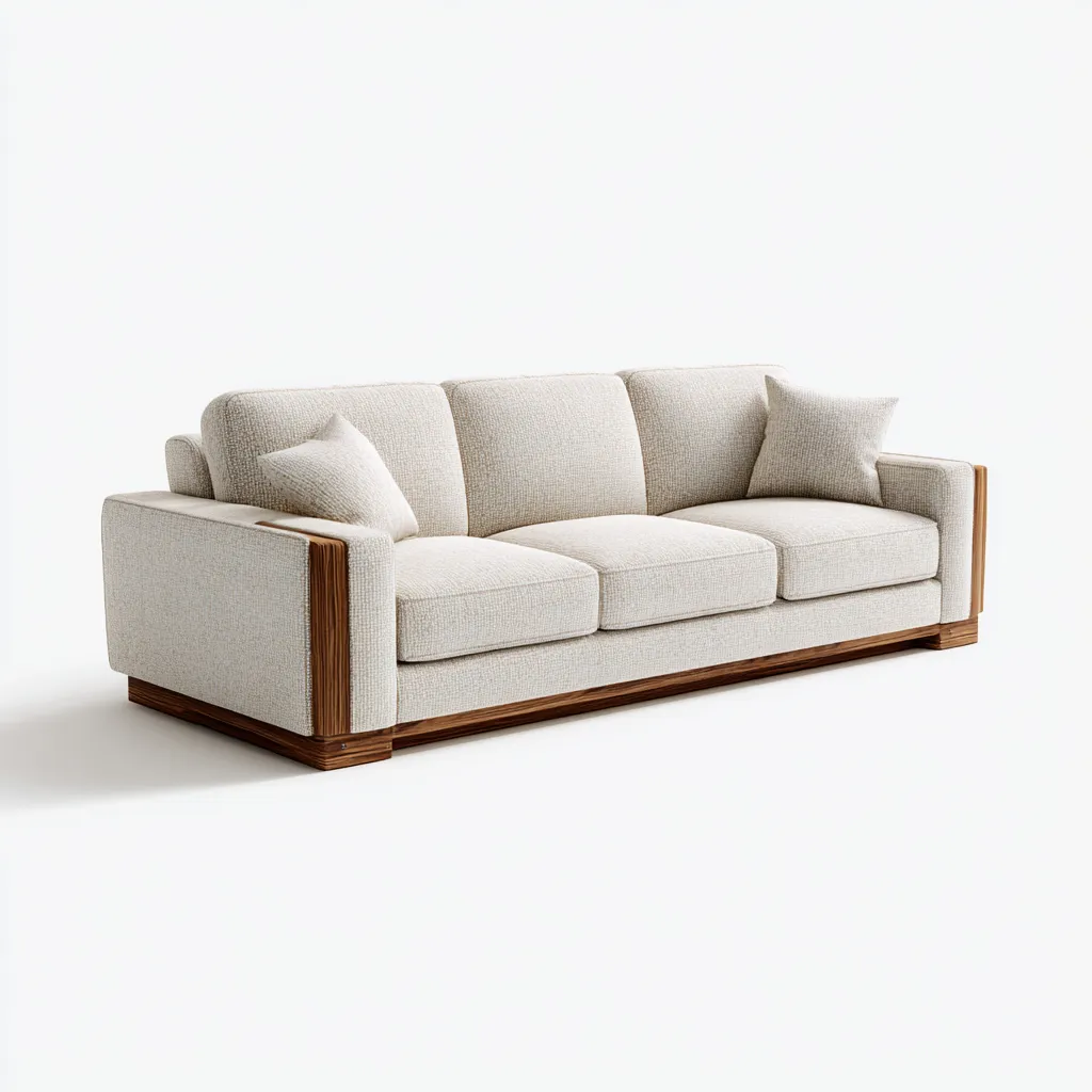 Canapé 3 places en tissu 215x94x88 cm - beige clair - base en bois massif pour salon-Homelyio