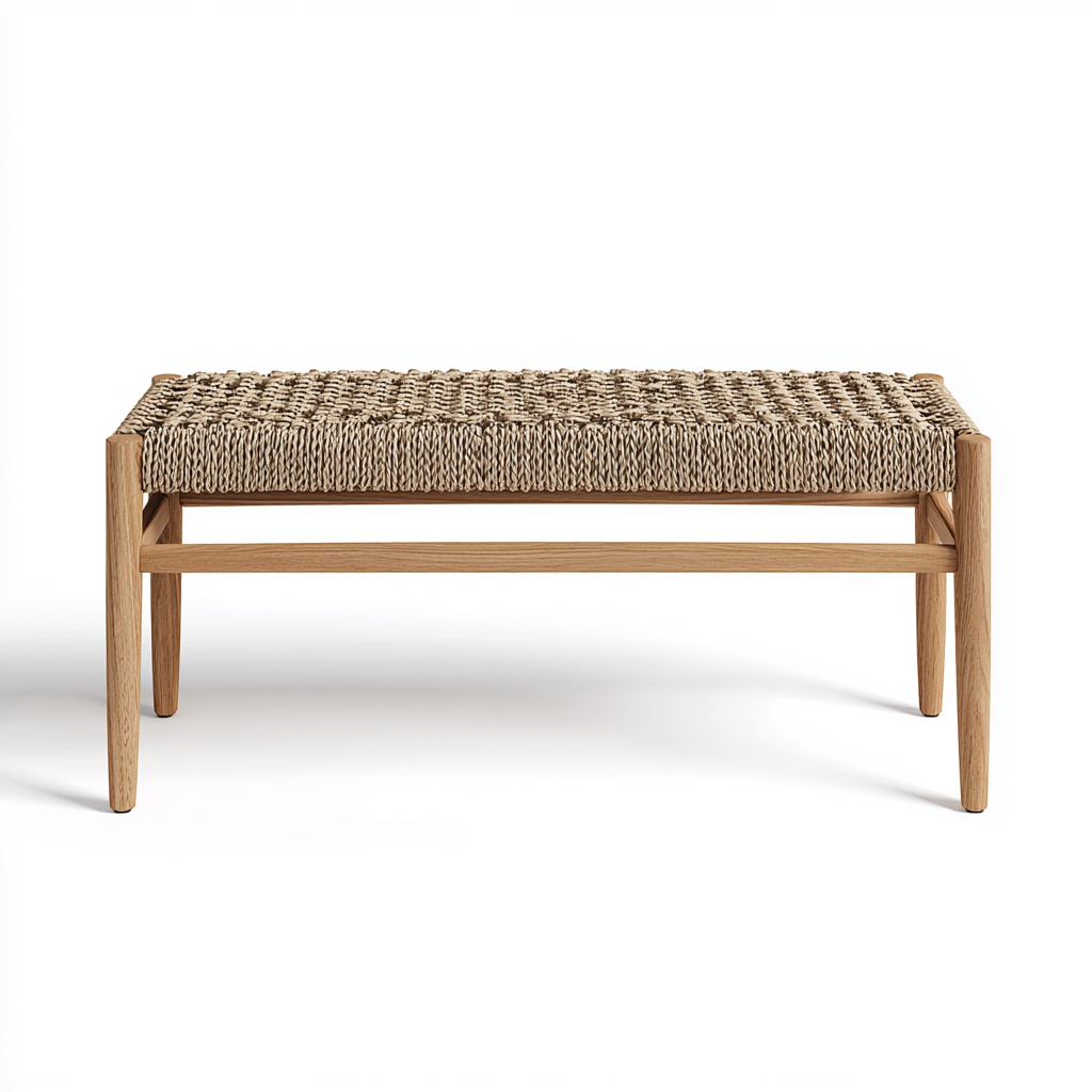 Banc de jardin en rotin tressé et bois 150x40x45 cm - beige/chêne clair - style bohème-Homelyio
