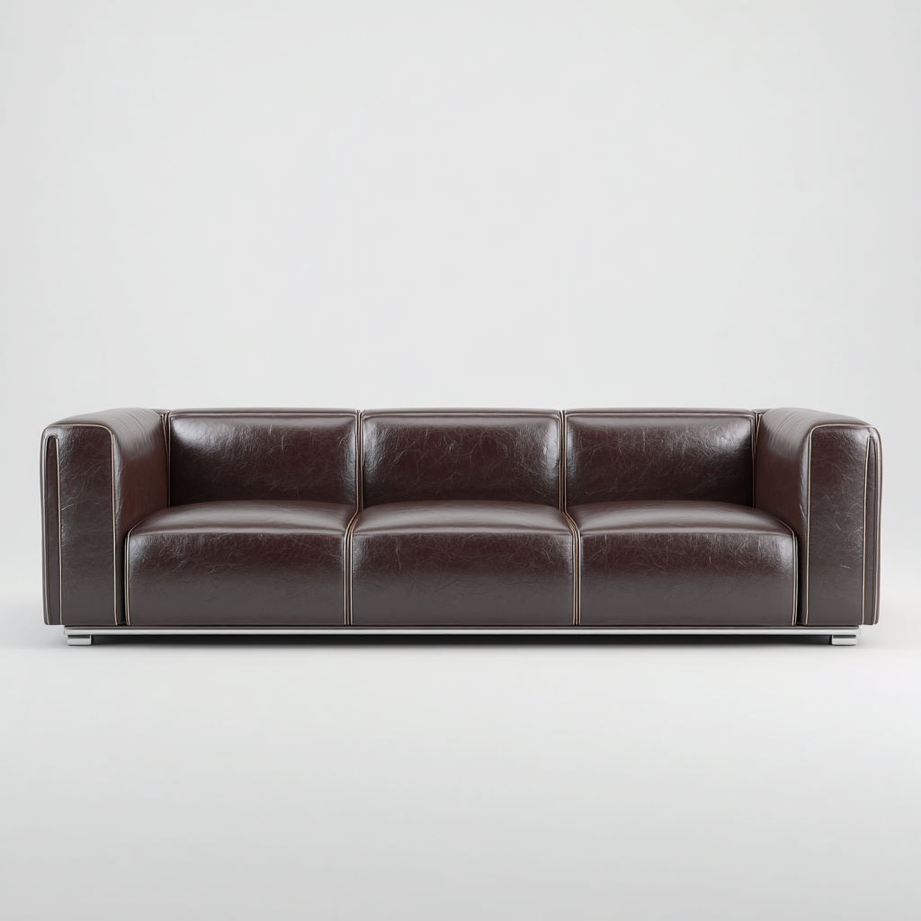 Canapé 3 places en cuir véritable 226x95x82 cm - marron foncé - base basse style contemporain pour salon-Homelyio