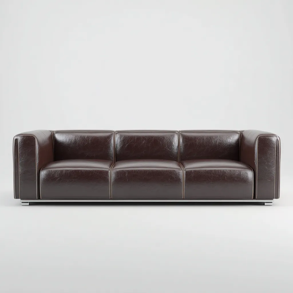 Canapé 3 places en cuir véritable 226x95x82 cm - marron foncé - base basse style contemporain pour salon-Homelyio
