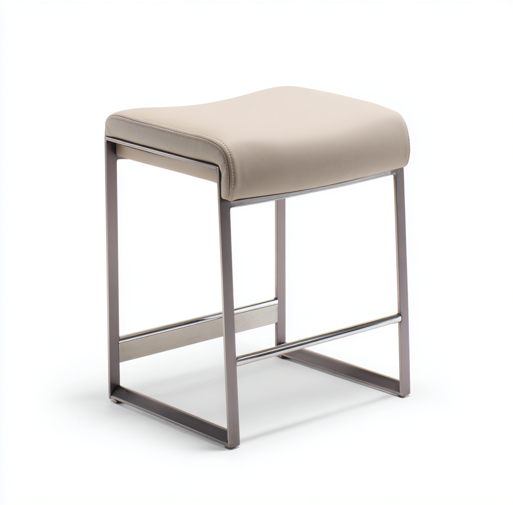 Tabouret avec assise en cuir synthétique beige et structure métallique grise 42x35x47 cm - beige/gris - pour salon - design contemporain-Homelyio
