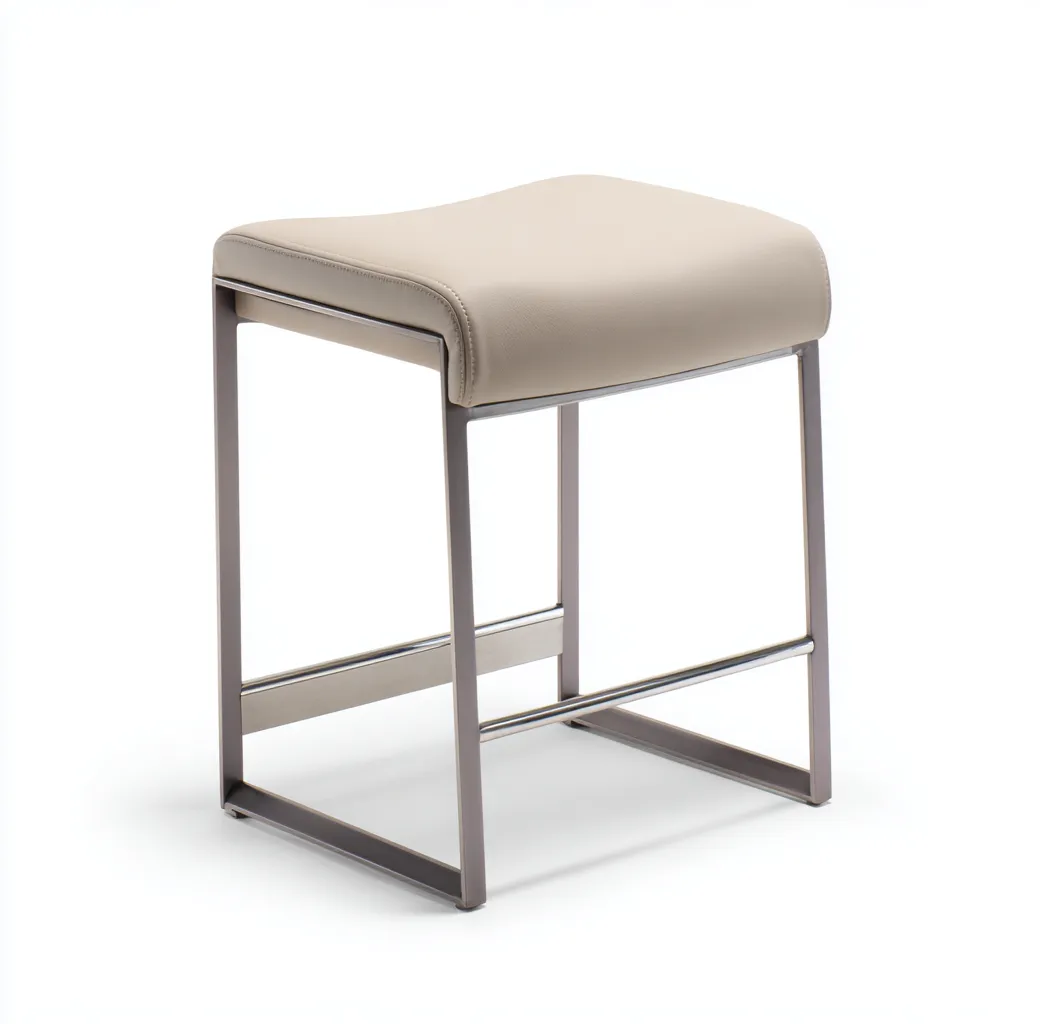 Tabouret avec assise en cuir synthétique beige et structure métallique grise 42x35x47 cm - beige/gris - pour salon - design contemporain-Homelyio
