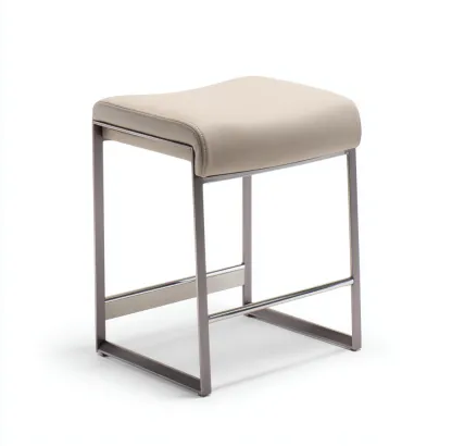 Tabouret avec assise en cuir synthétique beige et structure métallique grise 42x35x47 cm - beige/gris - pour salon - design contemporain-Homelyio
