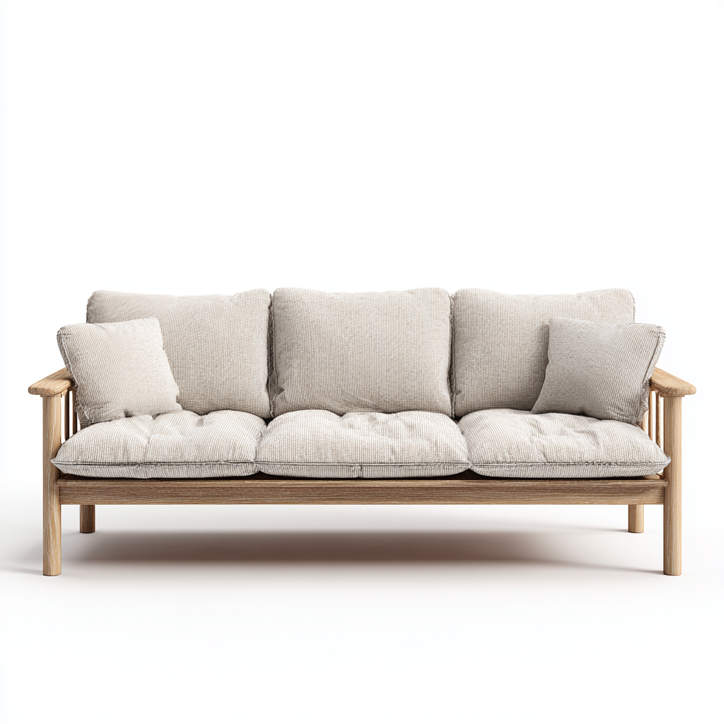 Canapé 3 places en tissu 210x95x85 cm - beige - structure en bois style naturel pour salon-Homelyio
