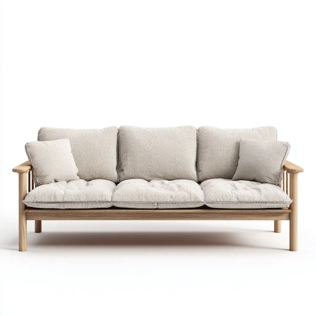 Canapé 3 places en tissu 210x95x85 cm - beige - structure en bois style naturel pour salon-Homelyio