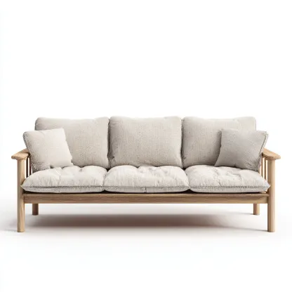 Canapé 3 places en tissu 210x95x85 cm - beige - structure en bois style naturel pour salon-Homelyio