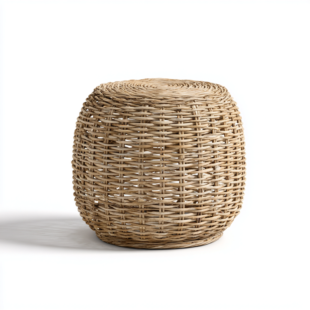 Tabouret rond en rotin tressé 40x40x45 cm - couleur naturelle - style bohème-Homelyio
