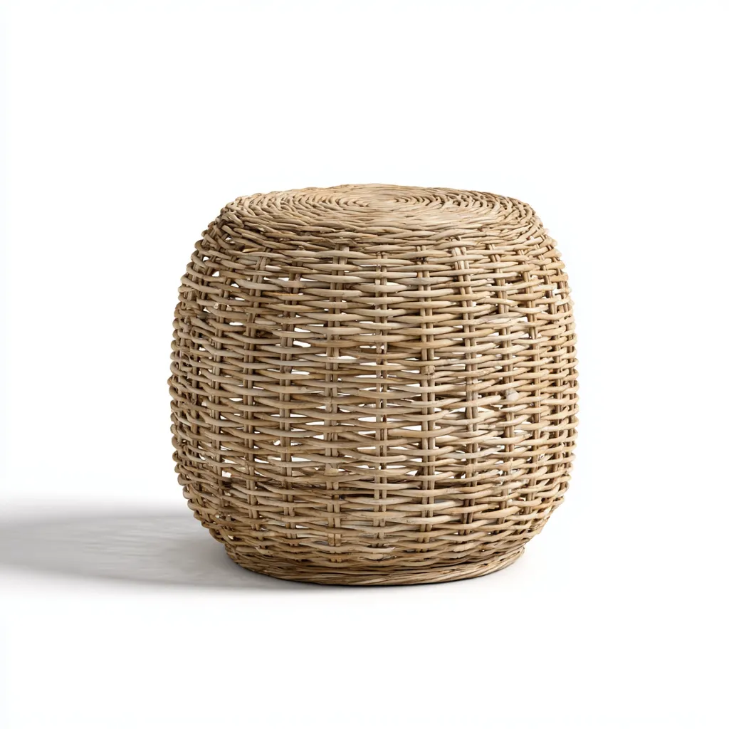 Tabouret rond en rotin tressé 40x40x45 cm - couleur naturelle - style bohème-Homelyio