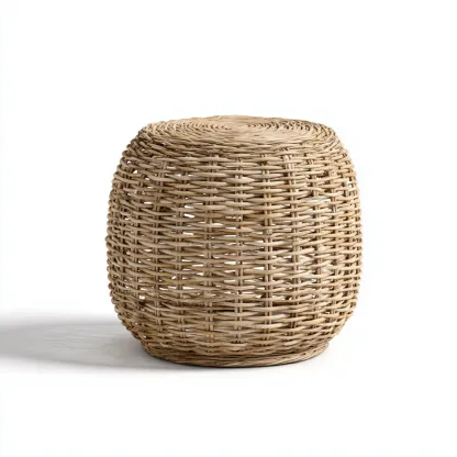 Tabouret rond en rotin tressé 40x40x45 cm - couleur naturelle - style bohème-Homelyio