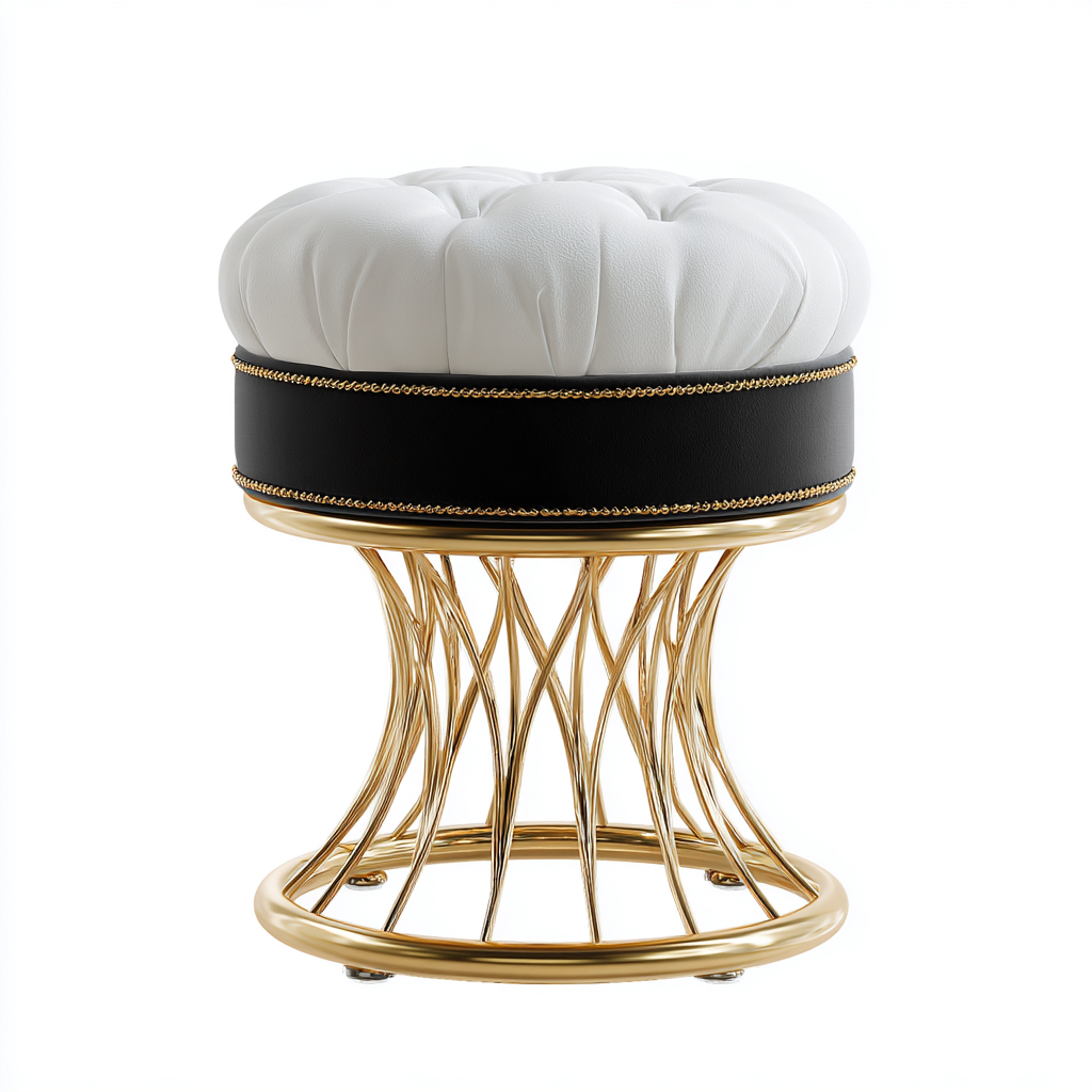 Tabouret en métal doré et simili cuir 38x38x45 cm - blanc/noir/or - design élégant pour salon-Homelyio
