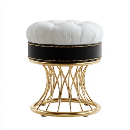 Tabouret en métal doré et simili cuir 38x38x45 cm - blanc/noir/or - design élégant pour salon-Homelyio