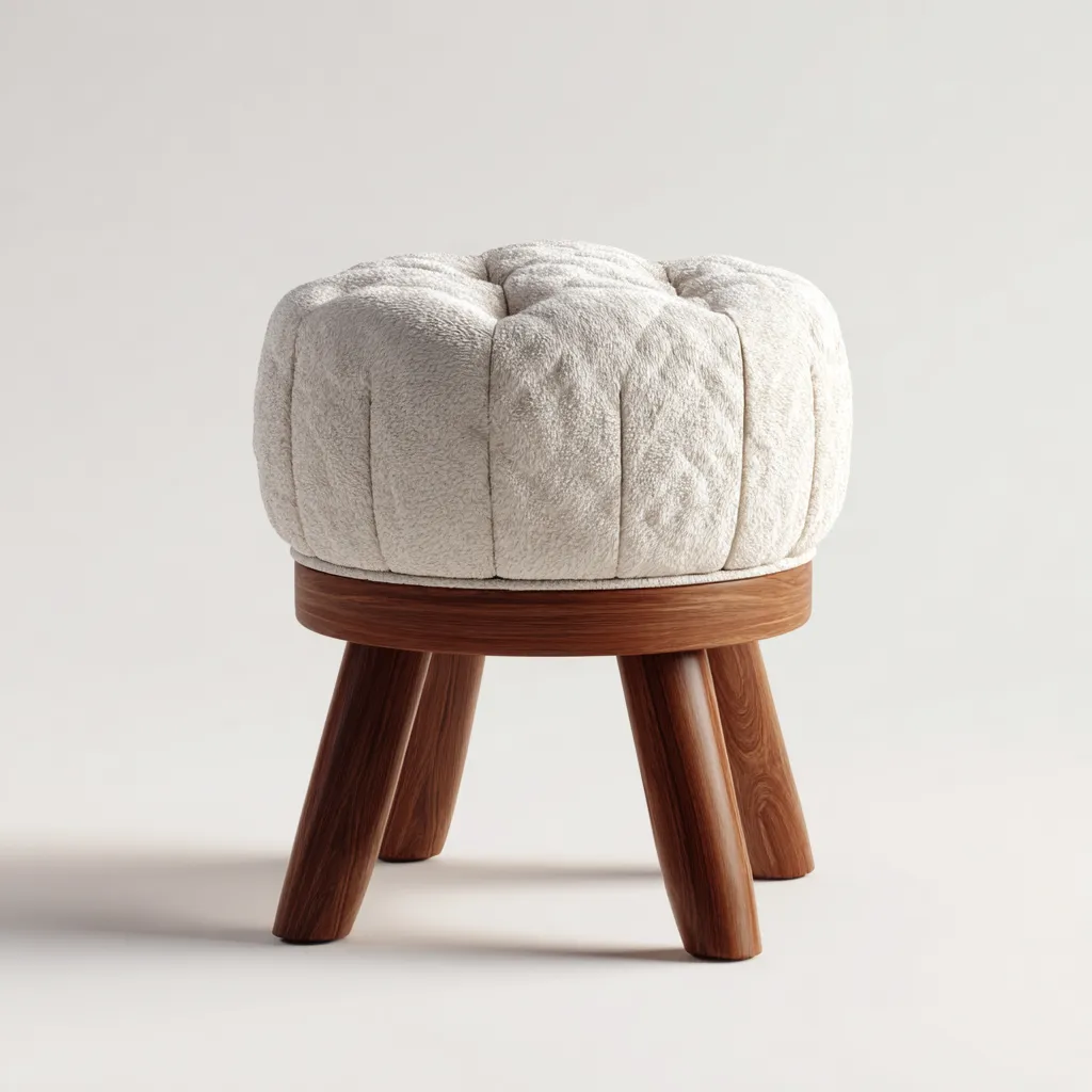 Tabouret en bois avec assise en tissu bouclette 40x40x45 cm - beige/noyer - design moderne pour salon-Homelyio