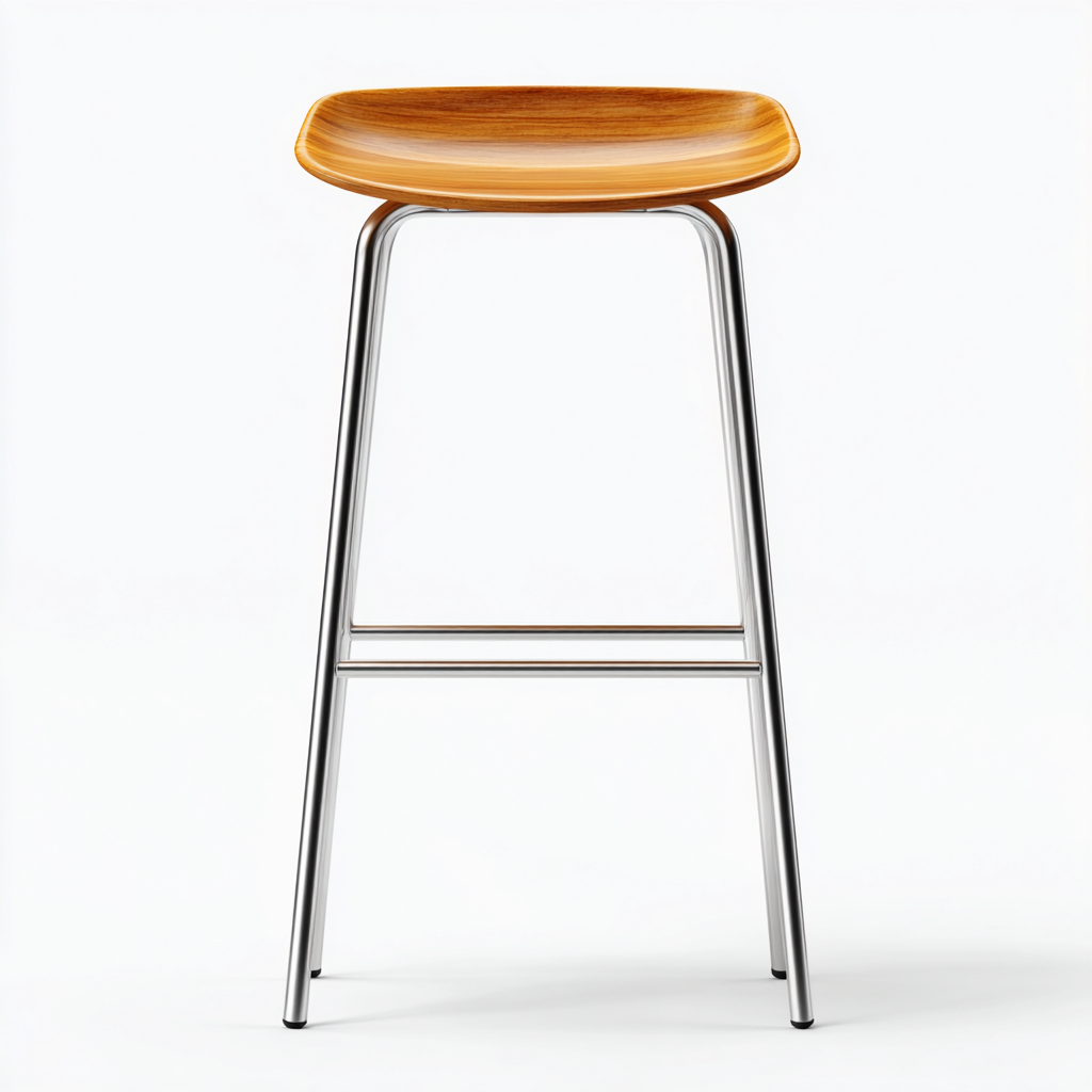 Tabouret en bois naturel et métal argenté 40x40x75 cm - design minimaliste - pour salon-Homelyio