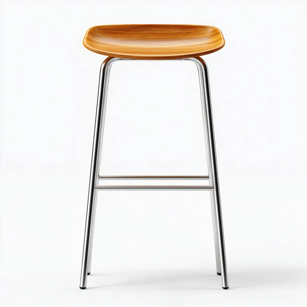 Tabouret en bois naturel et métal argenté 40x40x75 cm - design minimaliste - pour salon-Homelyio