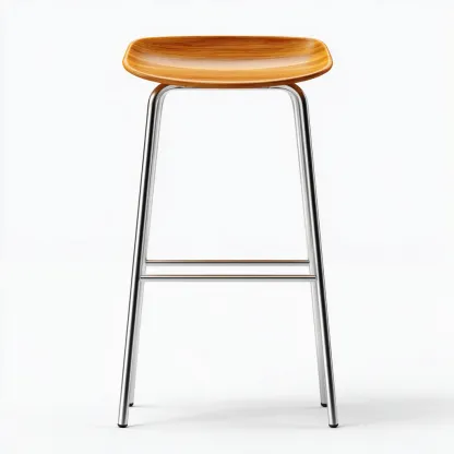 Tabouret en bois naturel et métal argenté 40x40x75 cm - design minimaliste - pour salon-Homelyio