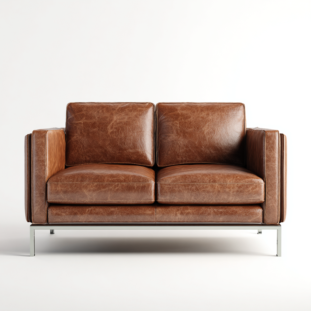 Canapé 2 places en cuir véritable 160x89x85 cm - marron - piètement en métal style moderne pour salon-Homelyio