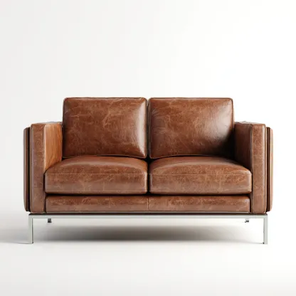 Canapé 2 places en cuir véritable 160x89x85 cm - marron - piètement en métal style moderne pour salon-Homelyio