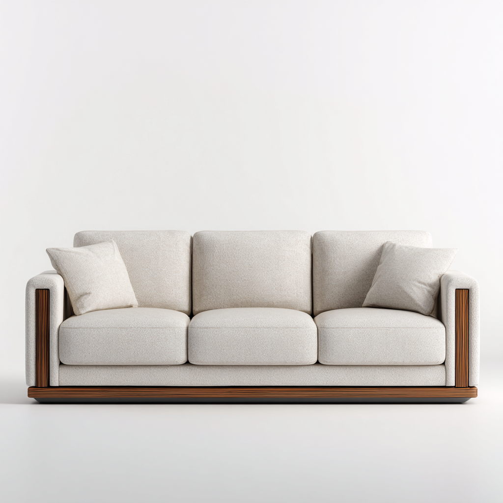 Canapé 3 places en tissu et bois 215x96x85 cm - beige clair - style moderne-Homelyio