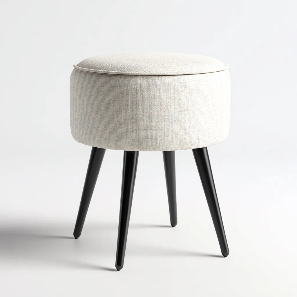 Tabouret en tissu beige et métal noir 40x40x47 cm - siège rond rembourré - pour salon-Homelyio