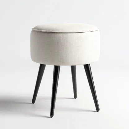 Tabouret en tissu beige et métal noir 40x40x47 cm - siège rond rembourré - pour salon-Homelyio