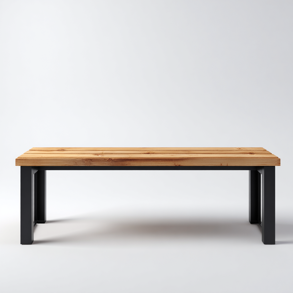 Banc de jardin en bois et métal 165x38x45 cm - chêne moyen/noir - style industriel-Homelyio