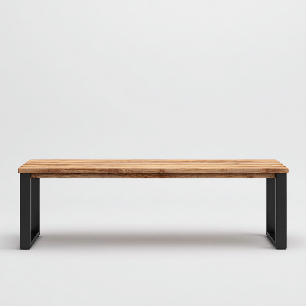 Banc de jardin en bois et métal 170x40x45 cm - chêne et noir - style industriel-Homelyio