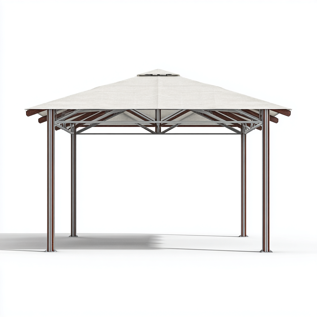 Tonnelle de jardin en acier avec toit en toile imperméable 350x350x290 cm - gris clair - structure stable et résistante aux intempéries-Homelyio