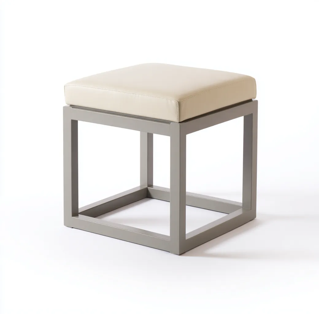 Tabouret carré en cuir synthétique et métal 40x40x46 cm - crème et gris - style moderne pour salon-Homelyio