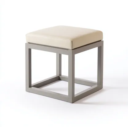 Tabouret carré en cuir synthétique et métal 40x40x46 cm - crème et gris - style moderne pour salon-Homelyio