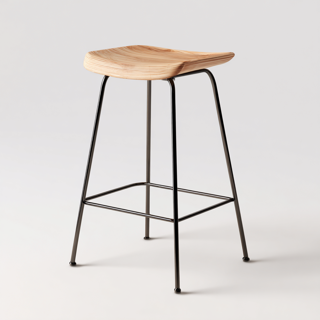 Tabouret en bois et métal 45x45x75 cm - bois clair/noir - style moderne pour salon-Homelyio