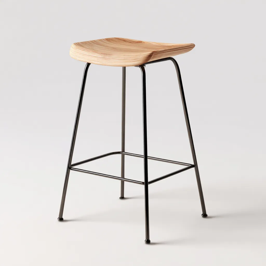 Tabouret en bois et métal 45x45x75 cm - bois clair/noir - style moderne pour salon-Homelyio
