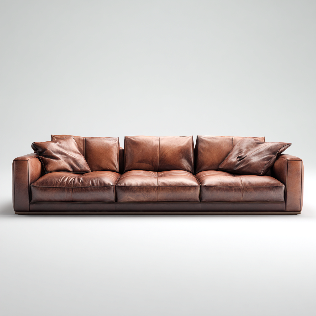 Canapé 3 places en cuir véritable 225x95x86 cm - marron foncé - base en bois style contemporain pour salon-Homelyio