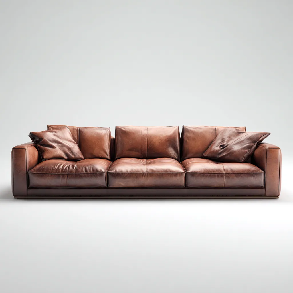 Canapé 3 places en cuir véritable 225x95x86 cm - marron foncé - base en bois style contemporain pour salon-Homelyio