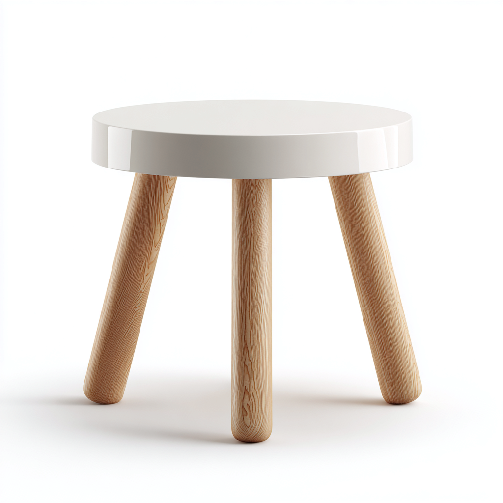 Tabouret rond en bois et résine 40x40x45 cm - chêne clair/blanc - style minimaliste-Homelyio